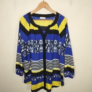 Calvin Klein Blouse Button Up Shirt Stripe Animal Print